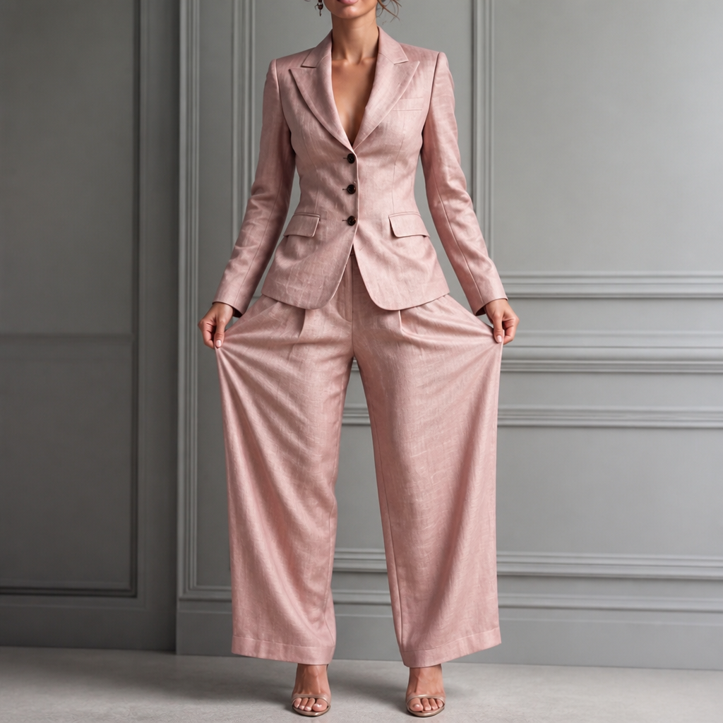 Linelle – Geplissiertes High-Waist Wide-Leg Blazer-Set