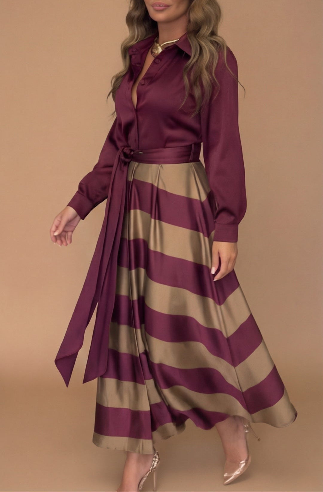 Mila™ - Gestreifte Lange Kleid mit Spitze