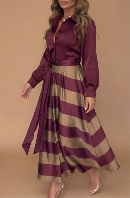 Mila™ - Gestreifte Lange Kleid mit Spitze