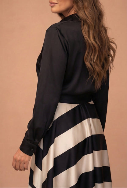Mila™ - Gestreifte Lange Kleid mit Spitze