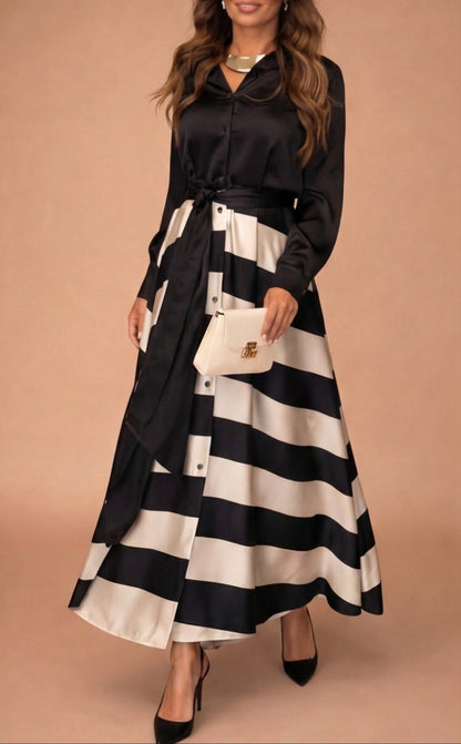 Mila™ - Gestreifte Lange Kleid mit Spitze