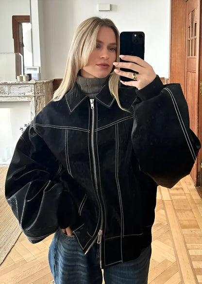 Lässige Oversized Lederjacke