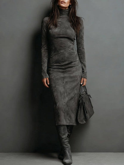 Robine | Langärmliges Wildleder-Midi-Kleid