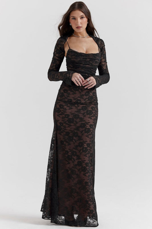 Thalassa - Shoulder-On Floral Lace Maxi Dress