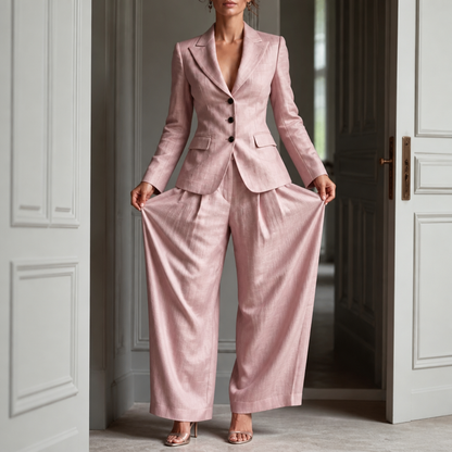 Linelle – Geplissiertes High-Waist Wide-Leg Blazer-Set