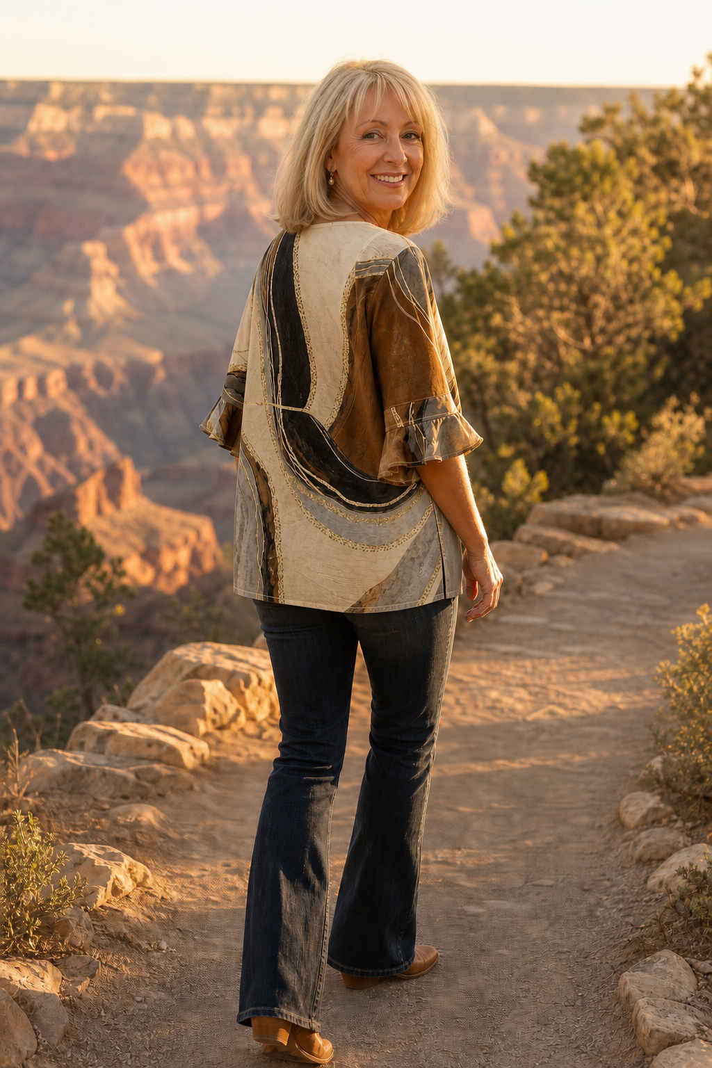 Ombralyn – Ombré-Bluse mit V-Ausschnitt & Mittelärmeln