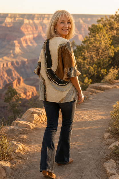 Ombralyn – Ombré-Bluse mit V-Ausschnitt & Mittelärmeln