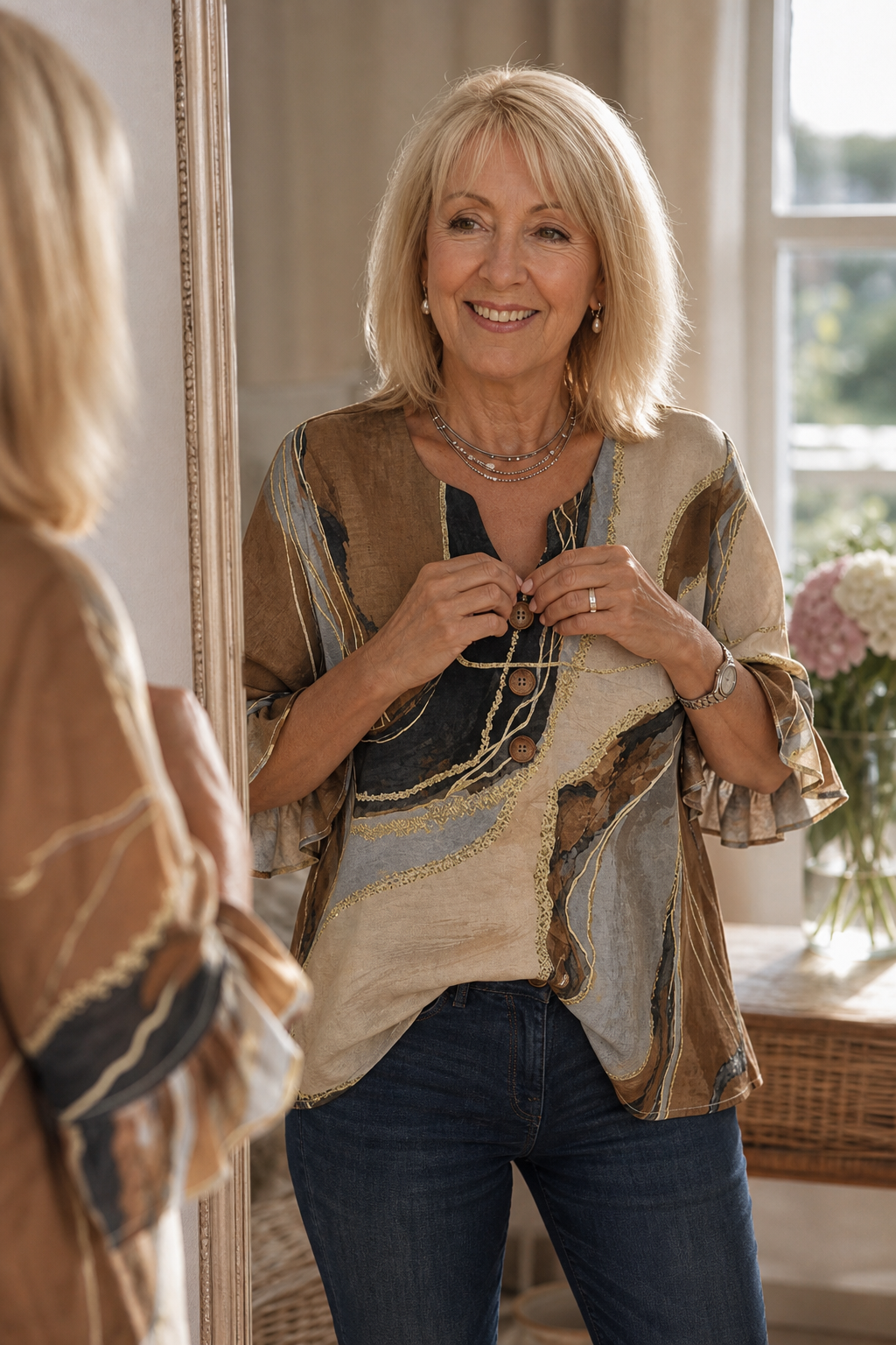 Ombralyn – Ombré-Bluse mit V-Ausschnitt & Mittelärmeln