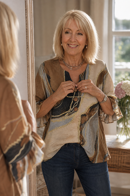Ombralyn – Ombré-Bluse mit V-Ausschnitt & Mittelärmeln