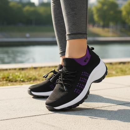 Ambulo Orthopädische Schuhe Strickstoff - Lila Schwarz