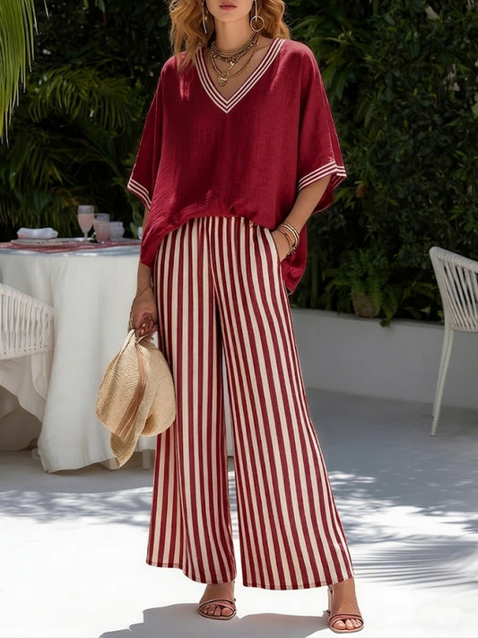 Rashika - Elegantes Lässiges Set Aus Gestreiftem Leinen Und Baumwolle