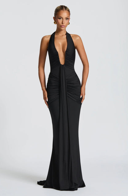 Rhea - Drapiertes Jersey-Maxikleid