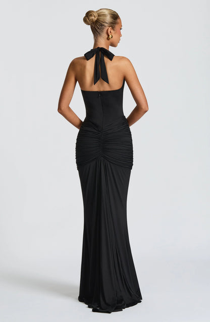 Rhea - Drapiertes Jersey-Maxikleid