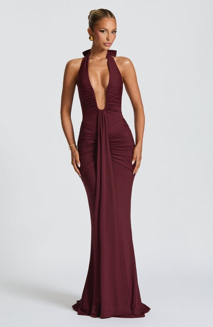 Rhea - Drapiertes Jersey-Maxikleid