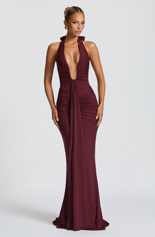 Rhea - Drapiertes Jersey-Maxikleid