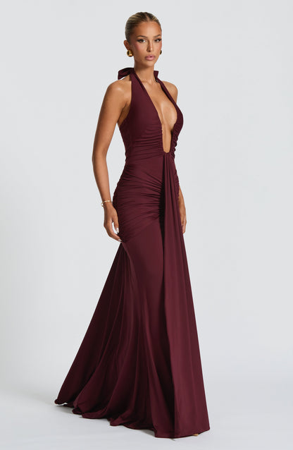 Rhea - Drapiertes Jersey-Maxikleid