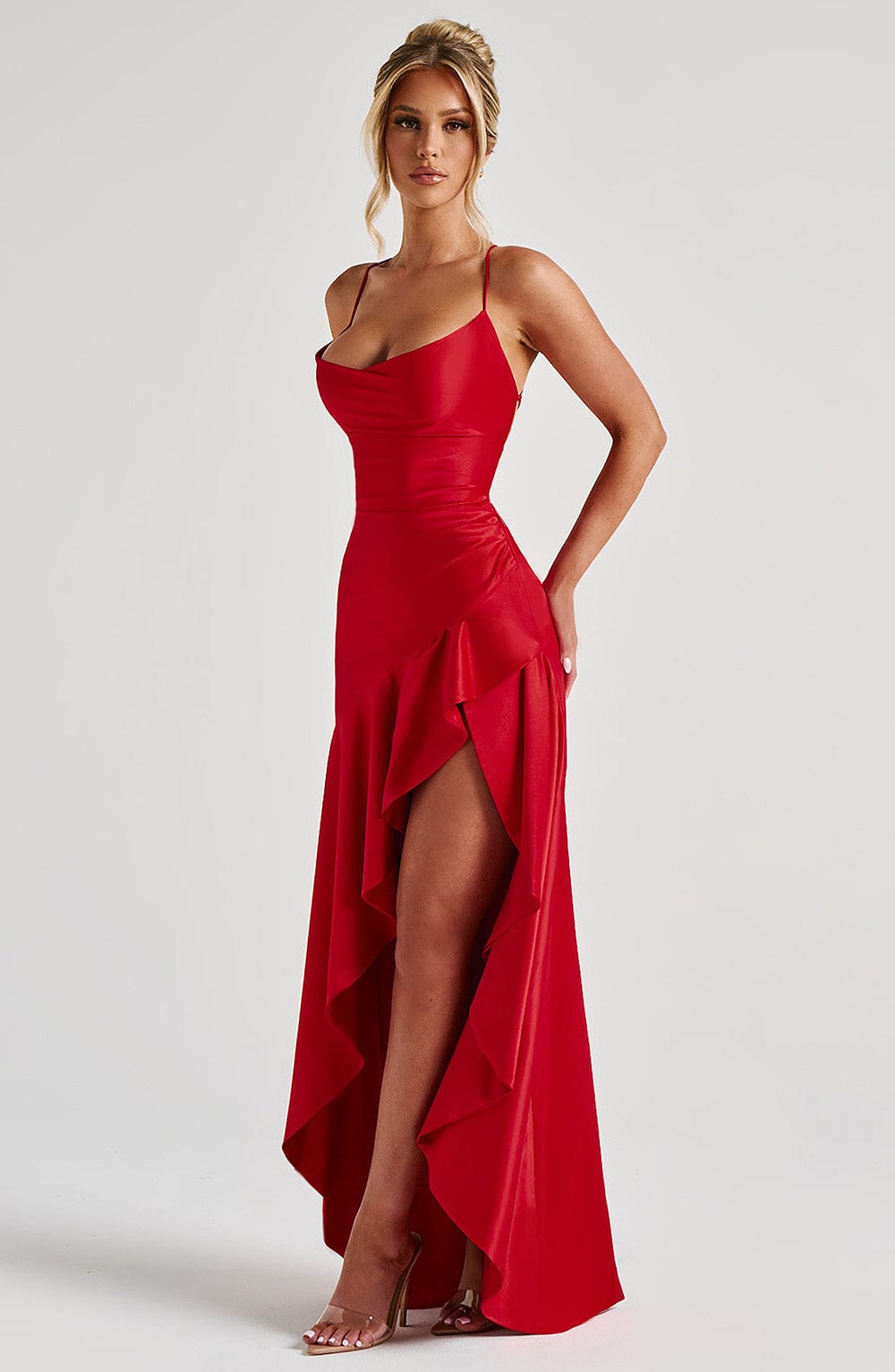 Atë - SATIN RUFFLE MAXI DRESS