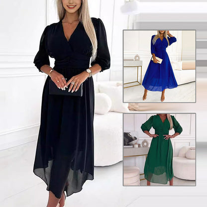 Svana - Leichtes V-Ausschnitt Chiffon-Kleid