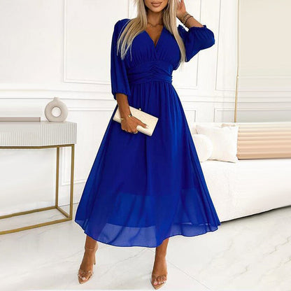 Svana - Leichtes V-Ausschnitt Chiffon-Kleid