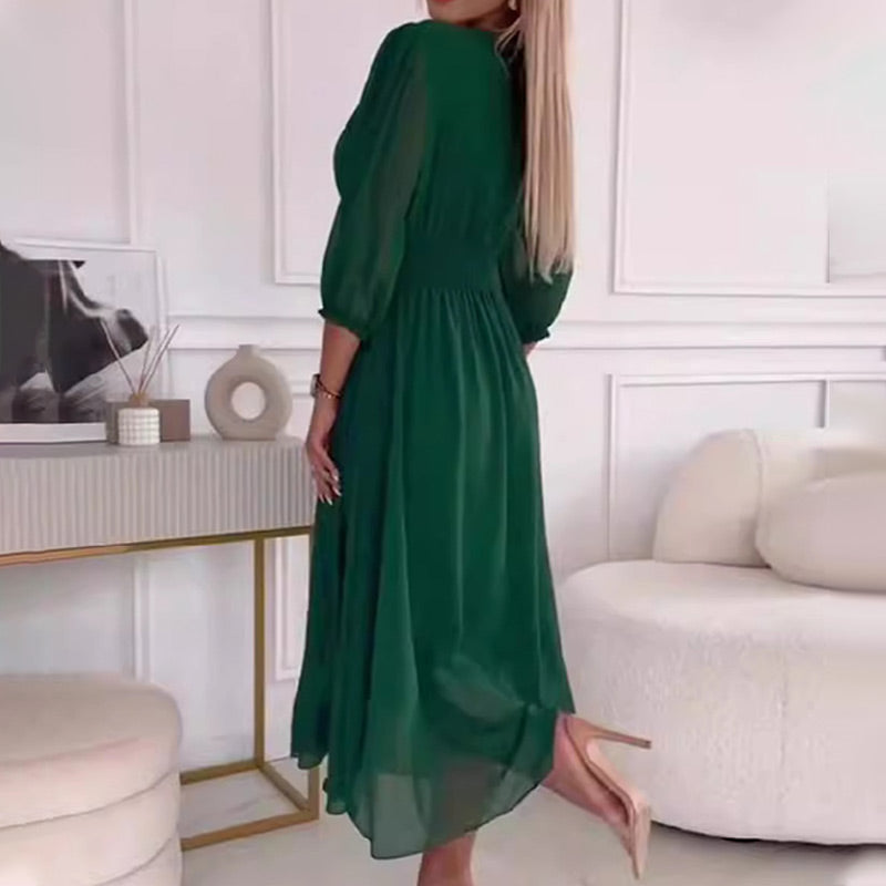 Svana - Leichtes V-Ausschnitt Chiffon-Kleid