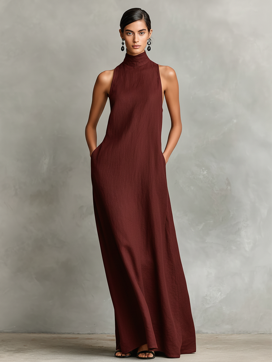 Imeria – Halter-Maxi-Kleid mit Seitentaschen