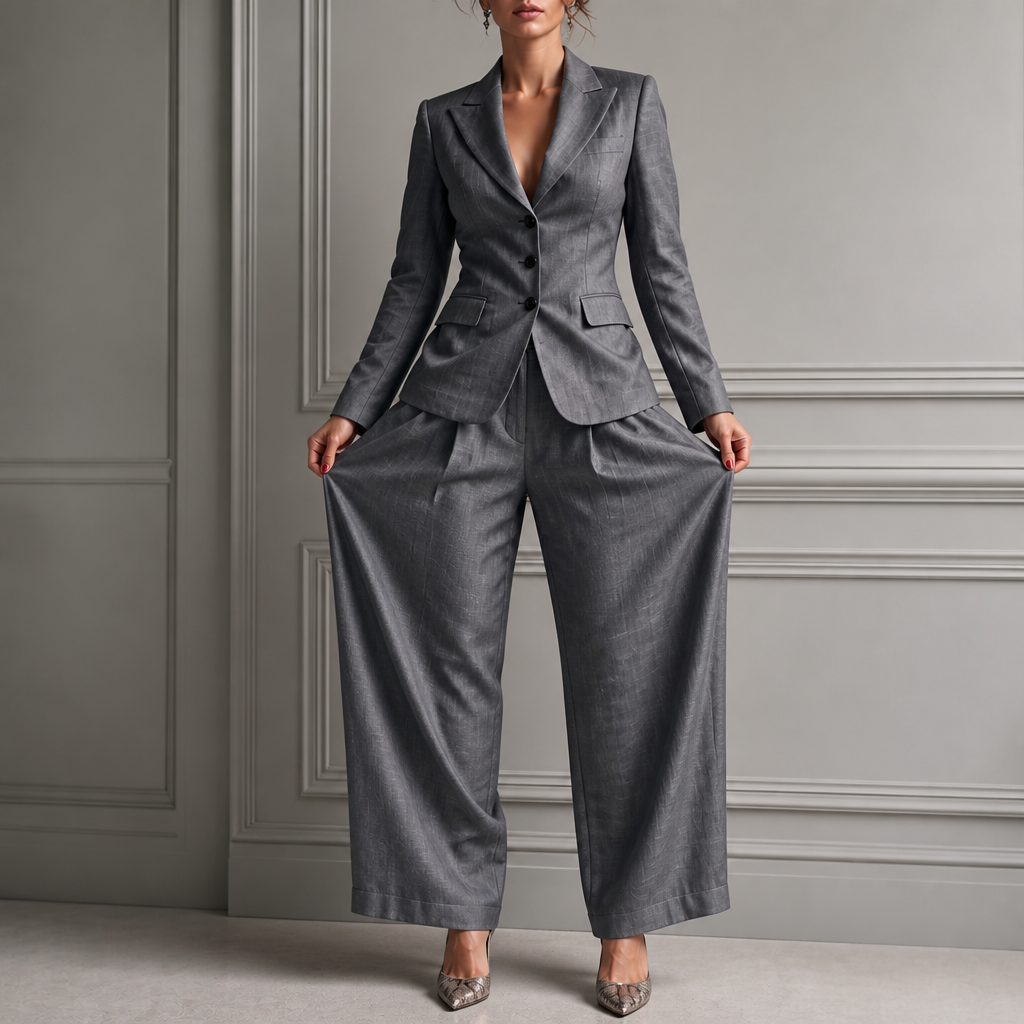 Linelle – Geplissiertes High-Waist Wide-Leg Blazer-Set