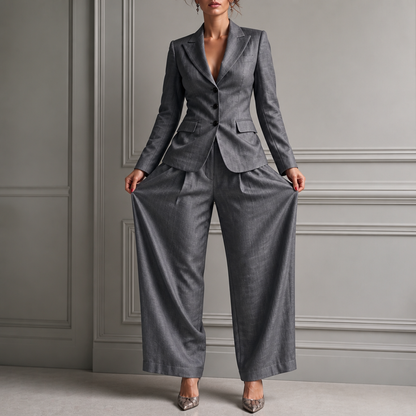 Linelle – Geplissiertes High-Waist Wide-Leg Blazer-Set