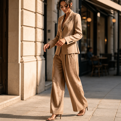 Linelle – Geplissiertes High-Waist Wide-Leg Blazer-Set