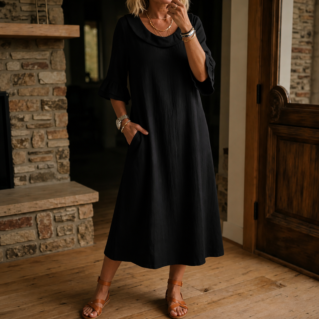 Céleste – A-Linien Midi-Kleid mit Rundhalsausschnitt