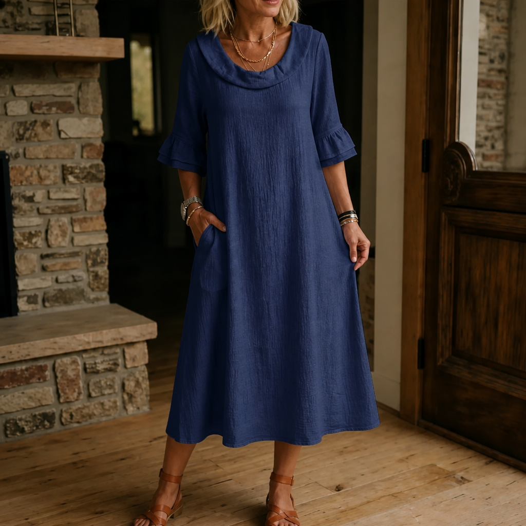 Céleste – A-Linien Midi-Kleid mit Rundhalsausschnitt