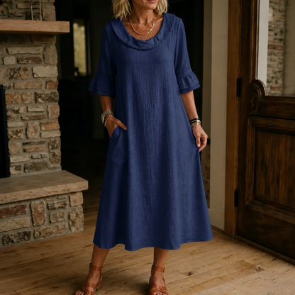 Céleste – A-Linien Midi-Kleid mit Rundhalsausschnitt