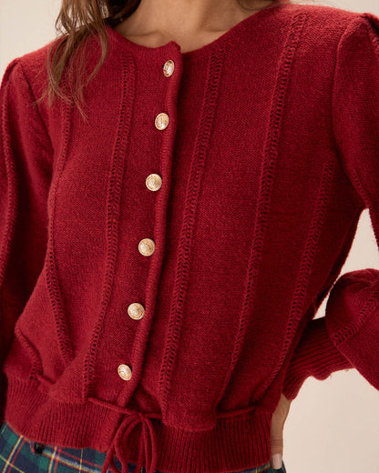 Roter Cardigan mit Laternenärmeln und einreihiger Knopfleiste