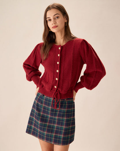 Roter Cardigan mit Laternenärmeln und einreihiger Knopfleiste