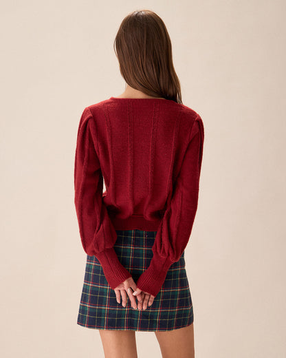 Roter Cardigan mit Laternenärmeln und einreihiger Knopfleiste