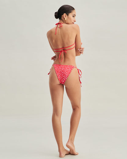 Rotes Blumen-Bikini-Set mit Kordelzug und Dreieck-Top