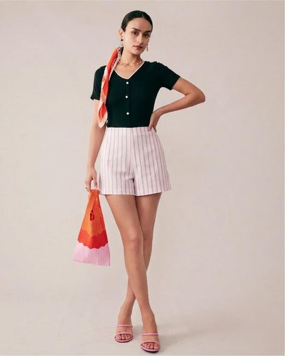 Rosa gestreifte Shorts mit Taschen