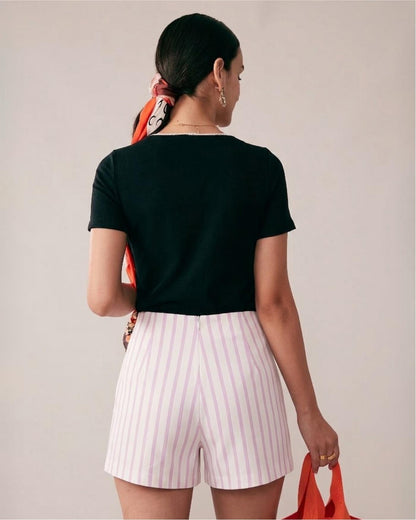Rosa gestreifte Shorts mit Taschen